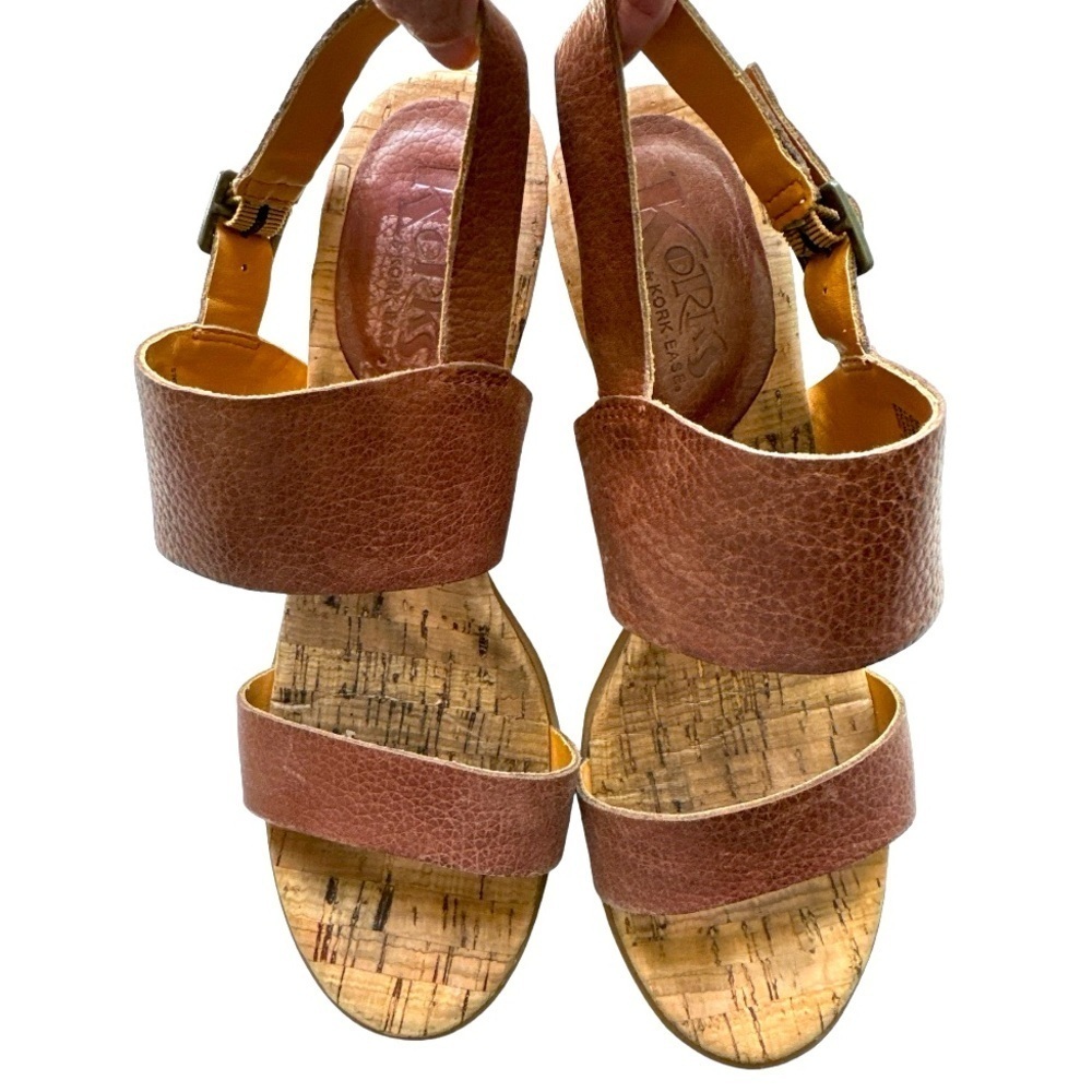 Korks Kork Ease Leather Wedge Cork Sandals Size 9